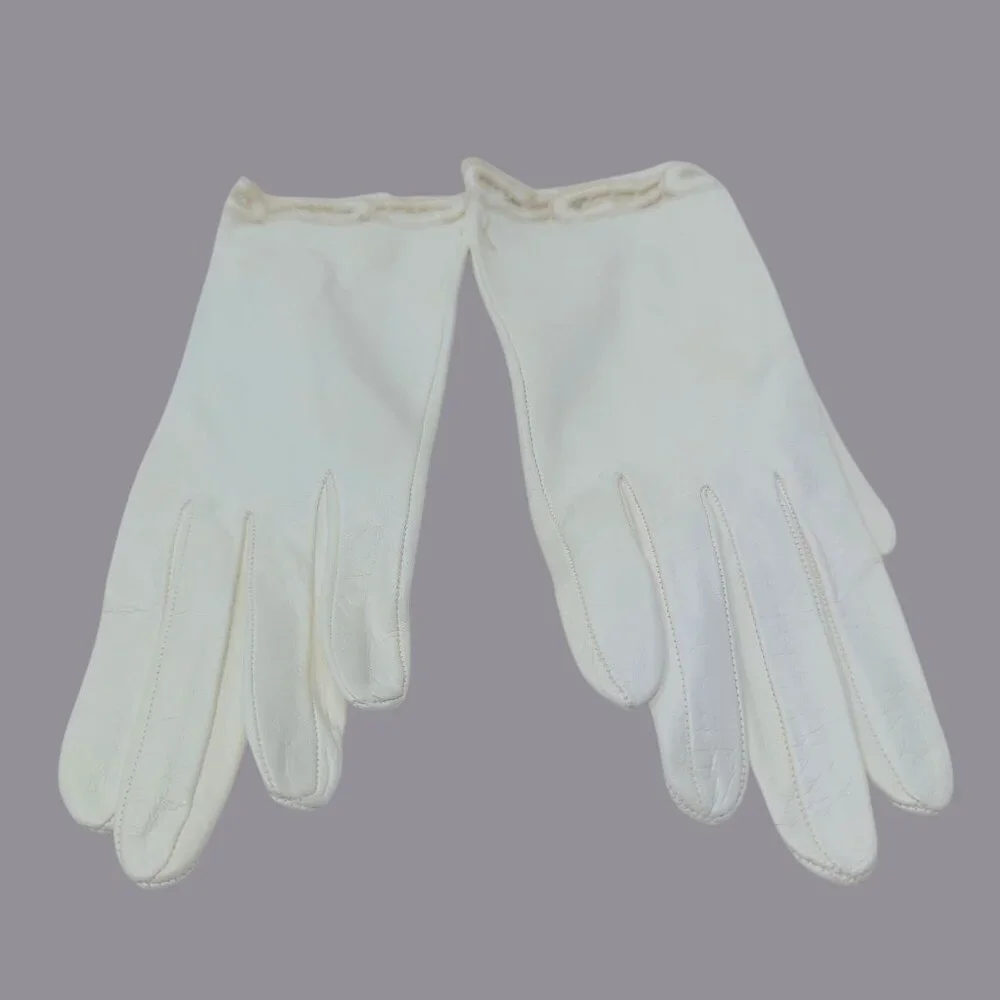 Vintage Antique Leather Gloves White Wrist Lace